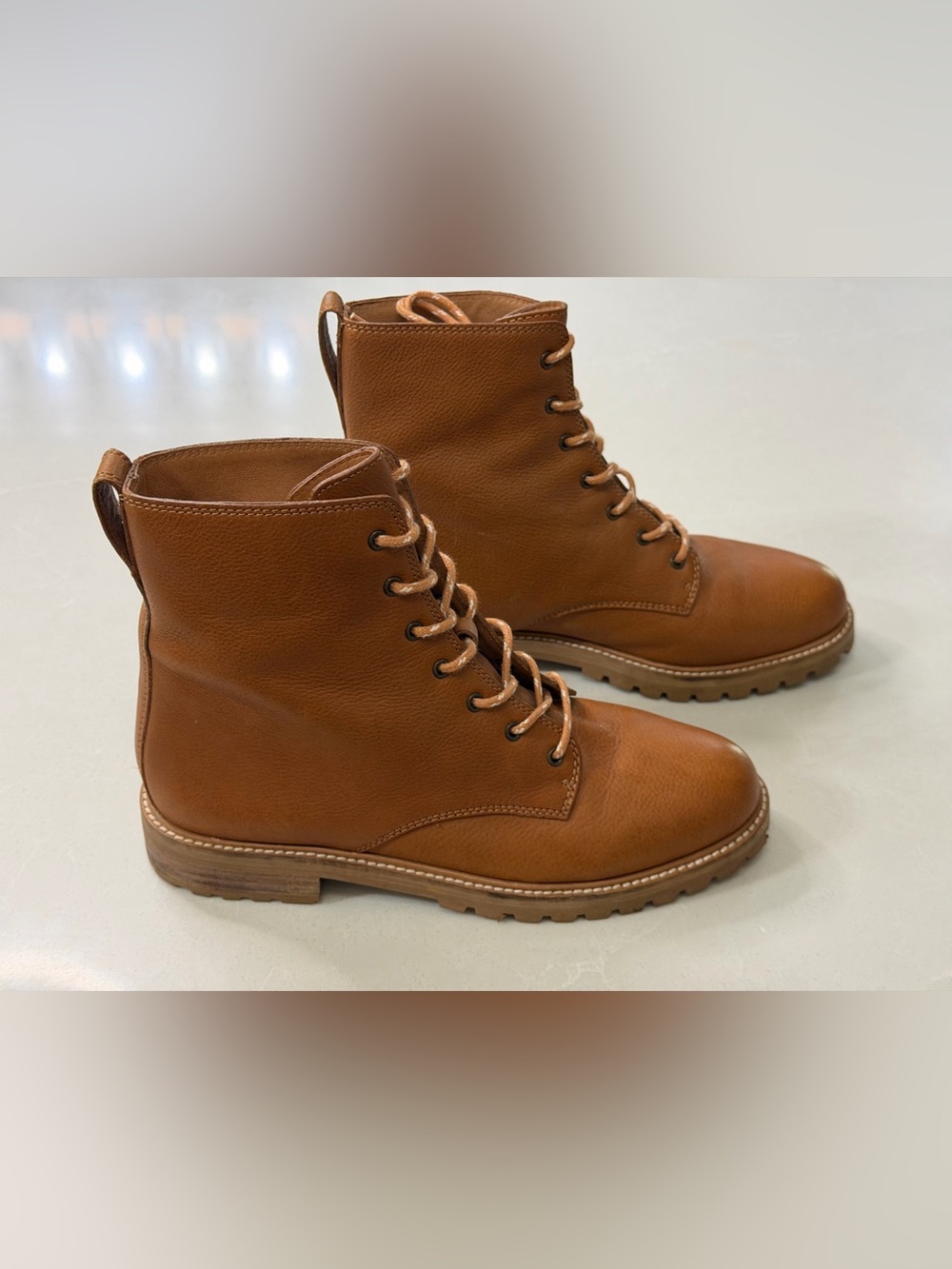 Madewell The Clair Lace-Up Combat Boots Leather Lug Sole Brown Women's Size 8